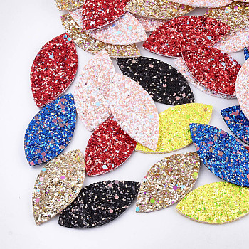 PU Leather Big Pendants, with Double-Sided Glitter Sequins/Paillette, Horse Eye, Mixed Color, 57.5x27x2mm, Hole: 2mm
