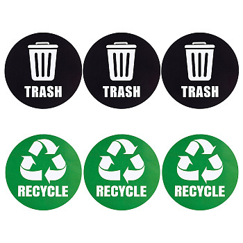 6Pcs 2 Styles PVC Garbage Recycle Trash sign stickers, Waterproof Garbage Classification Decals for Kitchen, Home Necessity, Round, Sign Pattern, 127x0.1mm, about 3pcs/style