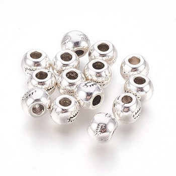 Tibetan Style Alloy Beads, Cadmium Free & Lead Free, Round, Antique Silver, about 7mm in diameter, hole: 3mm