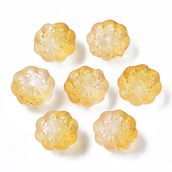 Two Tone Transparent Spray Painted Glass Beads, with Golden Foil, Seedpod of the Lotus, Gold, 11x6mm, Hole: 1.4mm