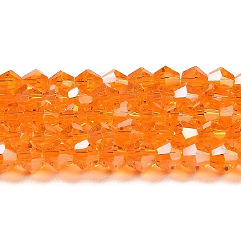 Transparent Electroplate Glass Beads Strands, AB Color Plated, Faceted, Bicone, Orange, 6x6mm, Hole: 1mm, about 45~47pcs/strand, 9.65~9.84 inch(24.5~25cm)