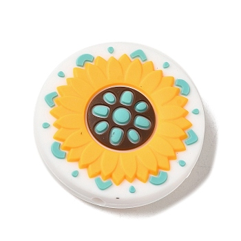 Daisy Food Grade Eco-Friendly Silicone Focal Beads, Silicone Teething Beads, Flower, 30x30x8mm, Hole: 2.5mm