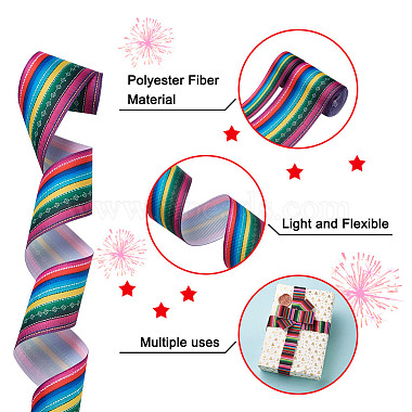 2Rolls 2 Styles Stripe Pattern Printed Polyester Grosgrain Ribbon(OCOR-TA0001-37I)-4
