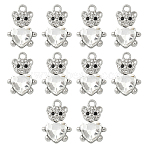 10Pcs Alloy Glass Pendants, Bear with Heart, Faceted, with Rhinestone, Clear, 21.1x14.3mm(GLAA-YW0005-41P-01)