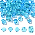 50Pcs 5 Styles Imitation Austrian Crystal Beads, Grade AAA, Faceted, Drop Charm, Deep Sky Blue, 6~8x8mm, Hole: 0.7~1mm, 10pc/style(FIND-YW0004-71D)