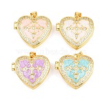 Brass Locket Pendants, with Enamel & Cubic Zirconia, Cadmium Free & Lead Free, Real 18K Gold Plated, Rack Plating, Long-Lasting Plated, Heart Charms, Mixed Color, 22.5x24x9mm, Hole: 3x5mm(KK-D232-05G)