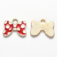 Alloy Enamel Pendants, Bowknot, Light Gold, Red, 14.5x18.5x1.5mm, Hole: 3mm(ENAM-N054-007C)