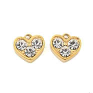 304 Stainless Steel Pendants, with Rhinestone, Heart Charms, Real 14K Gold Plated, Crystal, 7x8x3mm, Hole: 1mm(STAS-L080-001G-03)