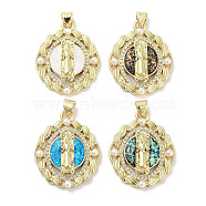 Brass Micro Pave Clear Cubic Zirconia Pendants, with Synthetic Opal and ABS Plastic Pearl, Real 18K Gold Plated, Oval with God Charms, Mixed Color, 28.5x22.5x3.5mm, Hole: 4.5x3mm(KK-L213-004G)