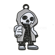 Halloween Alloy Enamel Pendants, Black, Skeleton Charm, Dark Cyan, 33x16x2mm, Hole: 2mm(ENAM-M220-02J-B)