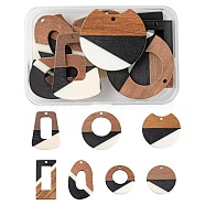 14Pcs 7 Style Resin & Walnut Wood Pendants, Rectangle & Trapezoid & Ring & Flat Round & Gap Flat Round, Mixed Color, 28~38x19.5~37x3~4mm, Hole: 1.8~2mm, 2pcs/style(RESI-LS0001-21)