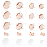 104Pcs DIY 304 Stainless Steel Stud Earring Making Kits, with Stud Earring Settings & Ear Nuts, Transparent Glass Cabochons, Rose Gold, Tray: 8mm/10mm/12mm/14mm(DIY-UN0002-50RG)