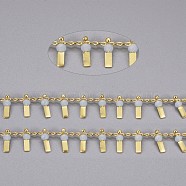 3.28 Feet Handmade Glass Beaded Chains, with Real 18K Gold Plated Brass Curb Chains, Long-Lasting Plated, Soldered, Lead Free & Cadmium Free, Rectangle, Gray, 2.5x1.8x0.3mm, Rectangle: 9x3x3mm(X-CHC-I029-09A)