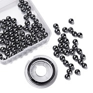 100Pcs 8mm Non-Magnetic Synthetic Hematite Round Beads, with 10m Elastic Crystal Thread, for DIY Stretch Bracelets Making Kits, 8mm, Hole: 1mm(X1-DIY-LS0002-16)