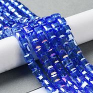 Electroplate Glass Beads Strands, AB Color Plated, Faceted, Cube, Royal Blue, 6x6x6mm, Hole: 1mm, about 100pcs/strand, 22 inch(EGLA-R030-6x6mm-12)