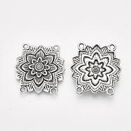 Tibetan Style Alloy Multi Strand Links, Cadmium Free & Lead Free,, Flower, Antique Silver, 26.5x27x4mm, Hole: 2mm, about 400pcs/1000g(TIBE-S314-46AS-LF)