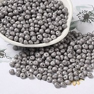 6/0 Opaque Baking Paint Glass Seed Beads, Teardrop, Dark Gray, 4.5~5x4x3~3.5mm, Hole: 0.9mm, about 5625Pcs/Pound(SEED-M012-02A-17)