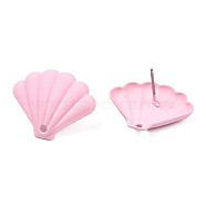 Spray Painted Iron Stud Earring Findings, with Hole, Fan, Pink, 17x21.5mm, Hole: 1.6mm, Pin: 0.7mm(IFIN-N008-018C)