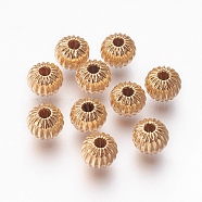 Brass Corrugated Beads, Rondelle, Nickel Free, Real 18K Gold Plated, 6x5mm, Hole: 1mm(X-KK-S314-6mm-13G)