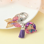 Resin Letter & Acrylic Butterfly Charms Keychain, Tassel Pendant Keychain with Alloy Keychain Clasp, Letter Q, 9cm(KEYC-YW00001-17)
