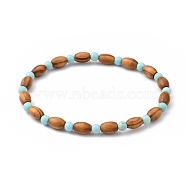 Stretch Beaded Bracelets, with Wood Beads and Synthetic Turquoise(Dyed)(Dyed) Beads, Inner Diameter: 2-1/4 inch(5.6cm)(BJEW-JB05418-02)