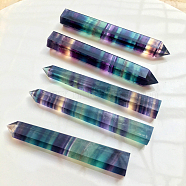 Natural Colorful Fluorite Pointed Prism Bar Home Display Decoration, Healing Stone Wands, for Reiki Chakra Meditation Therapy Decos, Faceted Bullet, 52~56x12.5~14mm(G-PW0007-098B)