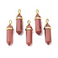 Synthetic Goldstone Pointed Pendants, with Random Brass Pendant Hexagon Bead Cap Bails, Golden, Bullet, 38.5~40x12~12.5x10~11mm, Hole: 3x4.5mm(G-G025-01G-35)