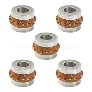 201 Stainless Steel Rhinestone Beads, Column, Lt.Col.Topaz, 7x5mm, Hole: 3mm(RB-YW0001-11I)