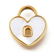 304 Stainless Steel Heart Lock Charms, with Plastic Imitation Shell, Ion Plating(IP), Golden, 9.5x9x1.5mm, Hole: 2.5x3mm(STAS-Q348-09G)