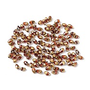 Electroplate Glass Beads, Half Golden Plated, Faceted, Teardrop, Saddle Brown, 6x4x4mm, Hole: 1mm, about 500pcs/bag(DGLA-C001-01D)