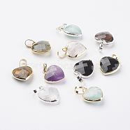 Natural Gemstone Pendants, with Brass Findings, Faceted, Heart, Mixed Color, 14~15x12~12.5x4.5~5.5mm, Hole: 4x6mm(G-G737-14)