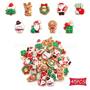 45Pcs 9 Styles Christmas Theme Opaque Resin Cabochons, Snowman & Reindeer & Santa Claus & Christmas Tree & Wreath & Stocking & Gingerbread Man, Mixed Shapes, Mixed Color, 23~27x18~24mm, about 5pcs/style(JX253A)