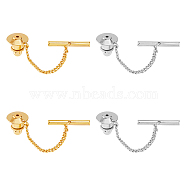 4Pcs 2 Colors Men's Brass Tie Tack Clutch with Chain, Wedding Business Accessories, Platinum & Golden, 5.4cm, 2pcs/color(KK-FH0007-42)