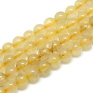 Natural Gold Rutilated Quartz Beads Strands, Round, 8x7.5mm, Hole: 1mm, about 46~49pcs/strand, 15.5 inch(G-S150-17-8mm)