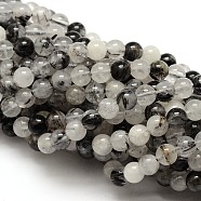 Natural Gemstone Black Rutilated Quartz Round Beads Strands, 4mm, Hole: 1mm, about 92pcs/strand, 15.5 inch(G-E251-30-4mm)