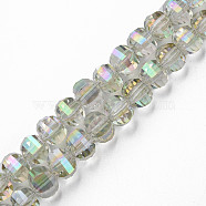 Electroplate Transparent Glass Beads Strands, Faceted, Round, Light Green, 9.5x8.5mm, Hole: 1.5mm, about 65~70pcs/strand, 22.05 inch~23.62 inch(56~60cm)(EGLA-N002-30-C09)