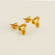 Chunk Letter 304 Stainless Steel Stud Earrings for Women, Real 18K Gold Plated, Letter T, 7.5~8.5x5~10.5mm(EJEW-G386-01T-G)