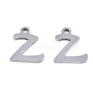 201 Stainless Steel Charms, Laser Cut, Alphabet, Stainless Steel Color, Letter.Z, 12x10x1mm, Hole: 1.4mm(STAS-T044-217P-Z)