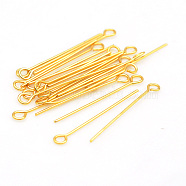 304 Stainless Steel Eye Pins, Golden, 40x3.5x0.6mm, Hole: 2mm, about 30pcs/bag(KK-T030-LA849-40X30)
