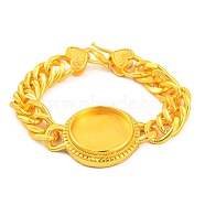 Brass Cuban Link Chain Bracelets Findings, Flat Round Tray Fit for Cabochons, with Heart Clasps, Lead Free & Cadmium Free, Matte Gold Color, Tray: 25mm, 7-1/2 inch(19cm)(KK-G502-05G)