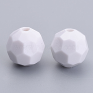 Opaque Acrylic Beads, Faceted, Round, White, 8x8mm, Hole: 1.2mm, about 380pcs/100g(X-SACR-S300-05D-01)