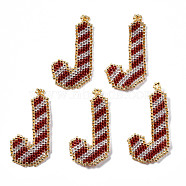 MIYUKI & TOHO Japanese Seed Beads, Handmade Pendants, Loom Pattern, Candy Cane, Dark Red, 39x19x2mm, Hole: 1.5mm(SEED-Q037-022)