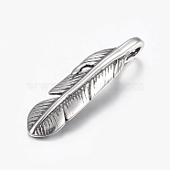 316 Surgical Stainless Steel Pendants, Feather, Antique Silver, 21x5x4.5mm, Hole: 2x4mm(STAS-K172-33AS-02)