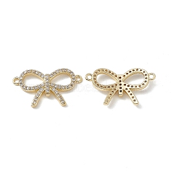 Brass Micro Pave Clear Cubic Zirconia Connector Charms, Bowknot Links, Real 18K Gold Plated, 14.5x25x3mm, Hole: 1.5mm(KK-E068-VB067)