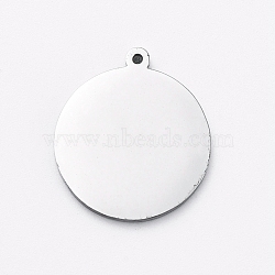 Non-Tarnish 304 Stainless Steel Stamping Blank Tag Charms, Mirror Polished Finish, Flat Round, Stainless Steel Color, 17x15x1mm, Hole: 0.8mm(STAS-G215-10-P01)