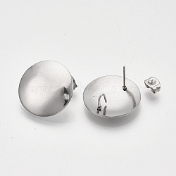 Non-Tarnish 201 Stainless Steel Stud Earring Findings, 304 Stainless Steel Pins, with Loops and Ear Nuts, Flat Round, Stainless Steel Color, 20mm, Hole: 3.5x4.5mm, Pin: 0.7mm(STAS-S079-52B)