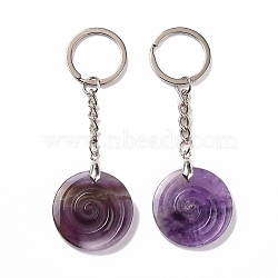 Natural Amethyst Vortex Pendant Keychain, with Brass Keychain Ring, 9cm(KEYC-E038-01P-01)