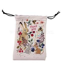 Printed Lint Packing Pouches Drawstring Bags, Birthday Gift Storage Bags, Rectangle, Rabbit Pattern, 18x13cm(PAAG-PW0006-06H)