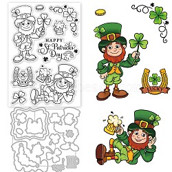 Globleland DIY Scrapbook Making Kits, including 1 Sheet PVC Plastic Stamps and 1Pc Carbon Steel Cutting Dies Stencils, Leprechaun with Beer & Shamrock, Saint Patrick's Day Themed Pattern, Stamps: 16x11x0.3cm, Stencils: 14.3x13.5x0.08cm(DIY-GL0003-96)