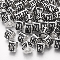 Alloy European Beads, Enamel Style, Large Hole Beads, Triangle with Letter, Platinum, Black, Letter.N, 9.5x9x6.5mm, Hole: 5mm(MPDL-S038-09N)